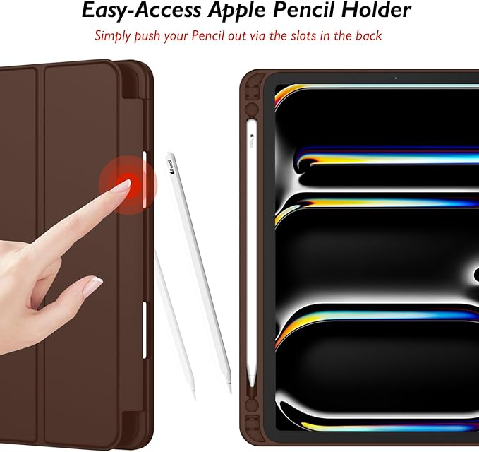 iMieet Case for iPad Pro 11 Inch (M5) 2025 /(M4) 2024 5th Gen, Trifold Stand Smart Cover with Pencil Holder and Soft TPU Back, Auto Wake/Sleep (Chocolate)