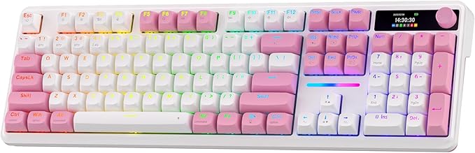Redragon K762 Wireless Gasket Gaming Keyboard w/Hype Screen & Knob, 104 Keys Mechanical Keyboard, Easy-Control 1.14’’ TFT Info Display, 5-Layer Noise Dampening, Round PBT Keycaps, Custom Linear Switch