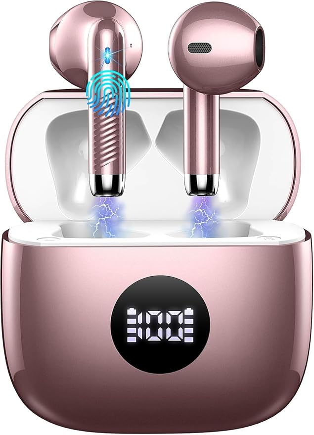 Wireless Earbuds, 2025 Bluetooth Headphones 5.4 HiFi Stereo, in-Ear Ear buds with 4 ENC Noise Cancelling Mics, 40H Playtime Sport Ear Buds with Charging Case, IP7 Waterproof Earphones with LED Display