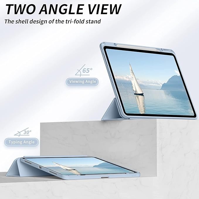 Case for iPad Pro 12.9-inch 2022/2021(6th/5th Gen),iPad Air 13 Inch(M4/M3/M2,2026/2025/2024)with Pencil Holder,2nd Gen Pencil Charging,Auto Sleep/Wake,Flexible TPU Protective Cover(Light Blue)
