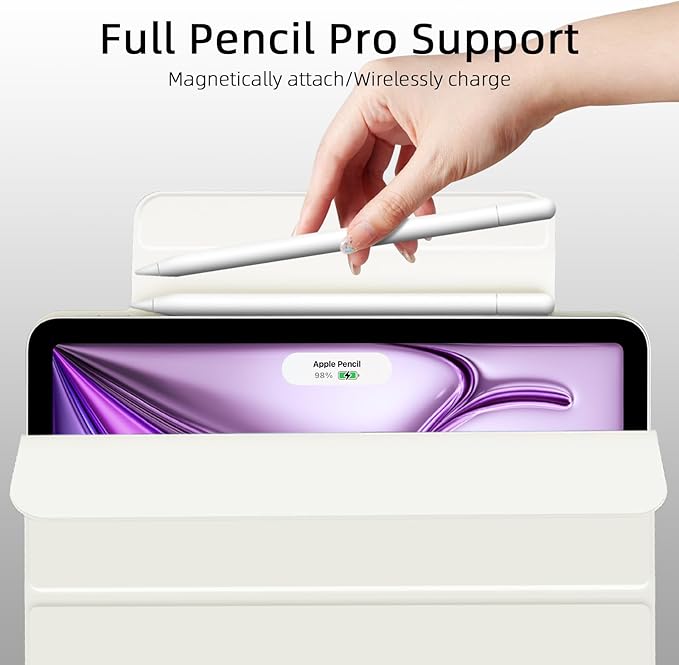 for iPad Air 13 inch M4/M3/M2 Case (2026/2025/2024,Model A3268/A3269/A3271), Auto Sleep/Wake and Magnetic Closure, Slim Trifold Stand Case, PU Leather Cover, Support Apple Pencil Pro, White