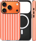 Magnetic for iPhone 17 Pro Max Case Cute Stripes Phone Case, Shockproof Slim TPU and Hard PC Protective Phone Cover Compatible with MagSafe Designed for Women Girls, Deep Orange