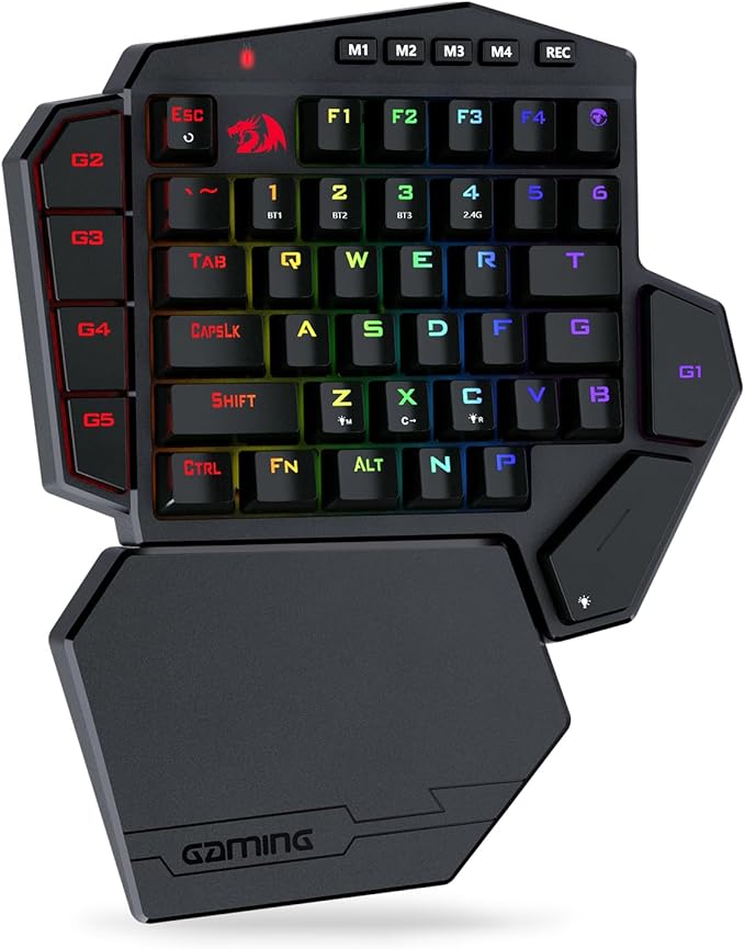 Redragon K585 PRO Wireless One-Handed Mechanical Keyboard, 42 Keys 3-Mode RGB 40% Gaming Keypad w/ 7 Onboard Macro Keys, Detachable Wrist Support, Rechargeable Battery (Brown Switch)