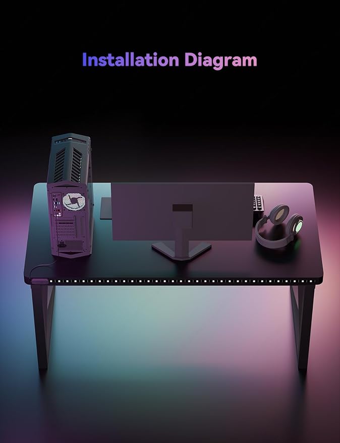 RGB Backlight for PC & Mac, LED Strip Light Sync with Screen Color or Music, Stick to the Edge of Your Desk, LEDs for Desk Gaming, USB Port, Software Control, 4.6ft / 1.6m