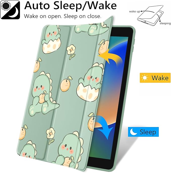 JOYLAND Cute Baby Dinosaur Pattern Case for iPad Pro 11" 4th/3rd/2nd/1st Generation (2022/2021/2020/2018), Clear Acrylic Hard Back Case with Pencil Holder Trifold Stand Tablet Cover