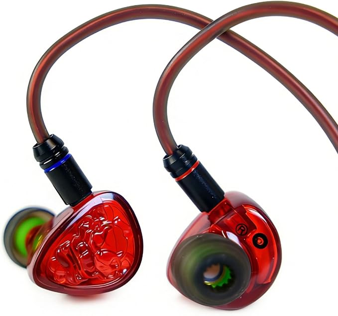 TANGZU Wan'er S.G II Red Lion in Ear Monitor, Gaming IEM Earphones, HiFi Wired Earphones with Silicone Headphone Organizer, Tang Sancai Wide Bore Eartips, Sonic Eartips (Red, 3.5mm with Mic)