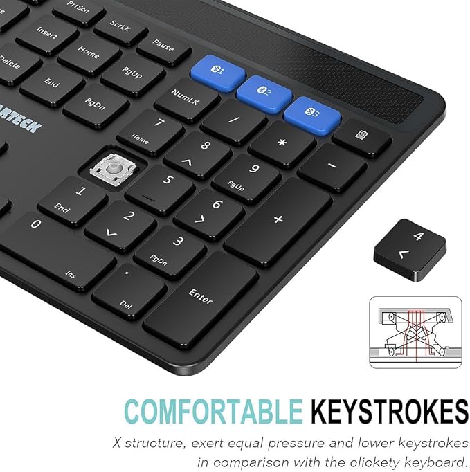 Arteck Solar Bluetooth Keyboard, Universal Multi-Device Full Size Wireless Keyboard for Windows iOS Android Computer Desktop PC Laptop Surface Tablet Smartphone Rechargeable Battery