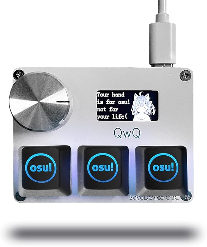 BTXETUEL SayoDevice O3C OSU Keyboard Rapid Trigger Hall Switches Magnetic Linear Switches Keyboard with Knob and Screen,Copy Paste,Shotcut,Macro Hotswap Mini Keypad.… (with OSU keycaps-White)