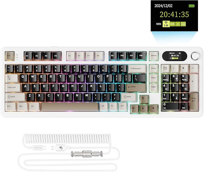 ATTACK SHARK X98PRO Wireless Mechanical Keyboard,Multi-Function Knob&TFT Screen,Tri-Mode BT/2.4GHz/USB-C Keyboard,Hot-Swappable RGB Backlit,4000mAh 98 Keys,Cloud Drive,for Win/Mac/Linux-Creamy White