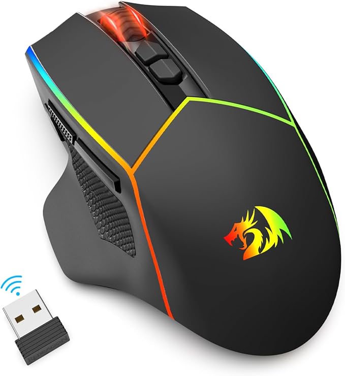 Redragon Wireless Gaming Mouse, Tri-Mode 2.4G/Bluetooth/USB-C, 7 Programmable Buttons, Tactile Rapid Fire Key, 8000 DPI RGB Ergonomic Mouse for PC Windows Gaming & Work, M814