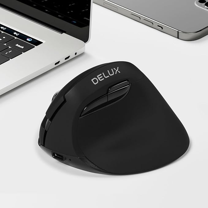 DELUX Wireless Ergonomic Mouse, Vertical Mouse for Small Hand, Silent Click Ergonomic Mouse, Up to 4000 DPI, 6 Buttons, BT 5.0/2.4G Dual Mode, for Carpal Tunnel, for Laptop/PC (M618MINI DB-Black)