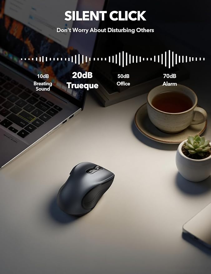 Trueque Wireless Mouse for Laptop, 2.4GHz Ergonomic Computer Mouse with Back & Forward Buttons, 3 Adjustable DPI Levels, 6 Buttons, Optical USB Cordless Mice for Windows PC, M01 (Space Gray)