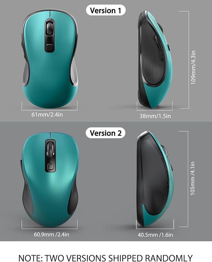 Trueque Wireless Mouse for Laptop, 2.4GHz Ergonomic Computer Mouse with Back & Forward Buttons, 3 Adjustable DPI Levels, 6 Buttons, Optical USB Cordless Mice for Windows PC, M01(Teal)