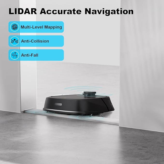 TECBOT M1 Pro Robot Vacuum and Mop - LiDAR Robotic Vacuums Cleaner for Home with Pet Hair, Carpet, Hardwood Floors, Auto Smart Mopping, Self Cleaning, Avoids Obstacles, Voice Control, Black