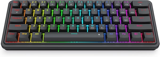 Redragon K722 60% Wired Gasket RGB Gaming Keyboard, 61 Keys Hot-Swap Compact Mechanical Keyboard w/Free-Mod Socket, 3-Layer Noise Dampening, Quiet Custom Linear Switch