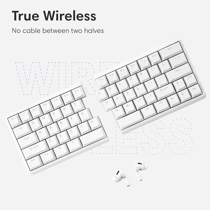 Wireless Ergonomic Split Mechanical Keyboard with Wrist Rest- Tactile, RGB, Foam, Hot-Swappable, Compact 60% Layout, Palm Rest, Programmable for Mac & Windows, PBT Keycaps