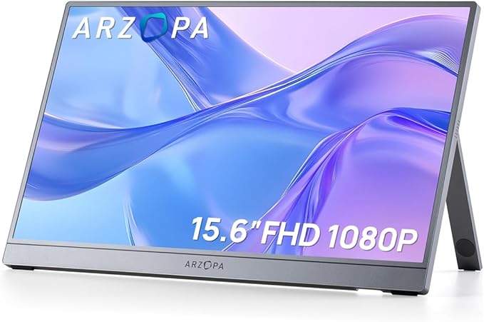 ARZOPA Portable Monitor 15.6'' FHD 1080P - Ultra-Slim Portable Laptop Monitor with Kickstand - IPS Display for PC, MAC, Phone, Xbox, PS5 - USB C & HDMI Connectivity - A1 Gray