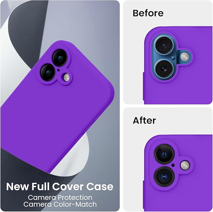 FireNova Designed for iPhone 16 Case, Silicone Upgraded [Camera Protection] Phone Case, Soft Anti-Scratch Microfiber Lining Inside, 6.1 inch, Neon Purple