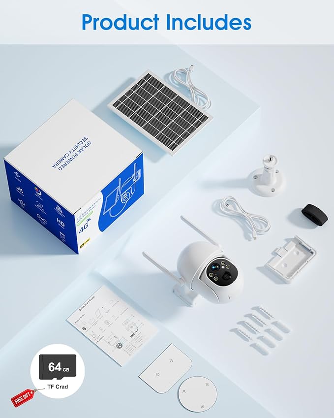 SANSCO 4G LTE Cellular Solar Security Camera, Lifetime Free Unlimited Data, No Monthly Fee, No WiFi Wireless Outdoor Cam, 2K Color Night Vision, 360° PTZ, 2-Way Audio, Built-in SIM, 64G TF Card, TUYA