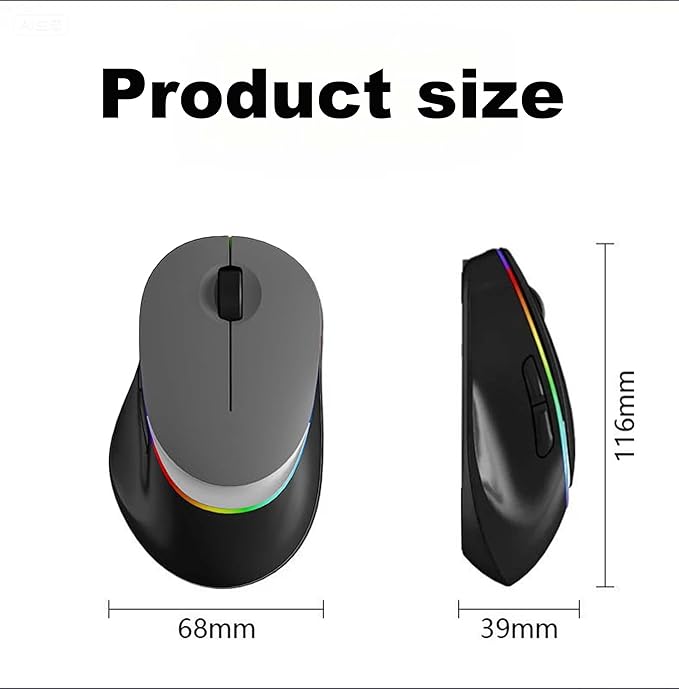 Ergonomic Wireless Bluetooth Mouse Vertical Rechargeable Silent Portable Ergo Mice with RGB Light & 2.4G USB Receiver,Dual Mode,for PC/Laptop/Computer/Desktop/Tablet/MacBook,Office Work Gift-Gray