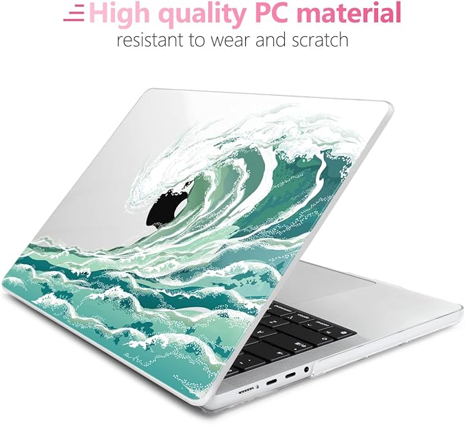 Batianda for MacBook Pro 14 Inch Case 2026-2021 Release M5 M4 M3 M2 M1 Pro/Max, 1.2mm Slim Creative Graphic Hard Shell Cover with Keyboard Cover, Screen Protector 4-in-1 Bundle, Wave