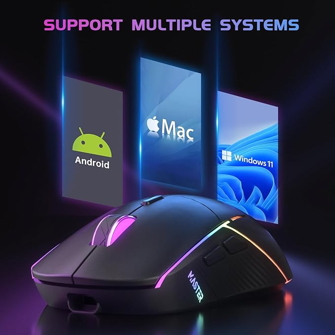 FFJ Wireless Gaming Mouse, 24000 DPI, Tri-Mode 2.4G/USB-C/Bluetooth 5.3 Gaming Mouse Wireless, RGB Programmable Mouse Gamer, 75Hrs Battery Life, Rechargeable Gaming Mice for PC, Mac, Black