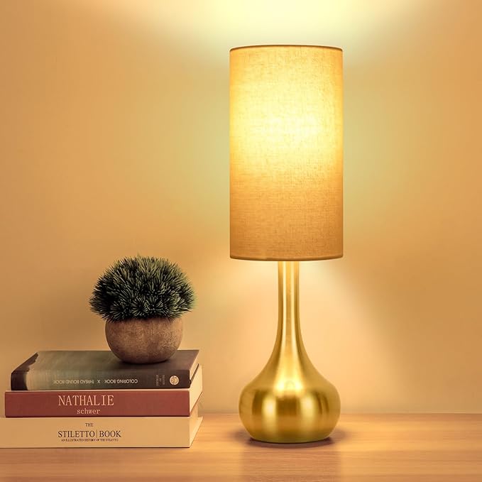 Touch Gold Table Lamp for Nightstand, 3-Way Dimmable, Space Saving & No Assembly Required, Upgraded Small Bedside Lamp for Bedroom, Living Room, Office (Bulb Included)