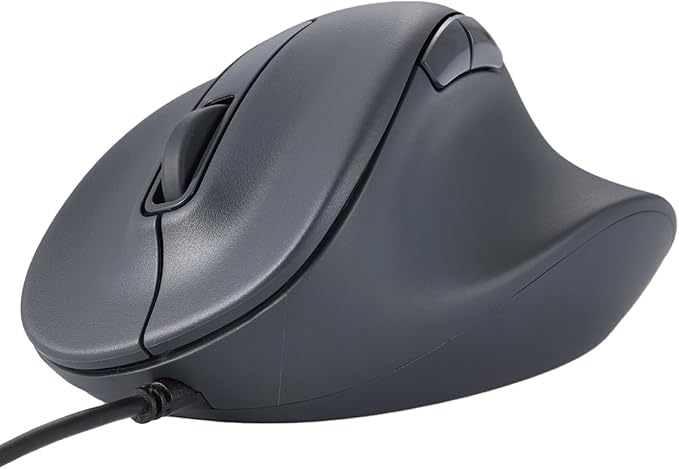 ELECOM Wired USB Ergonomic Shape Mouse, Silent Click, Right Hand, 2000DPI, 5 Buttons, Optocal Sensor, Compatible with PC, Mac, Laptop, EX-G, Msize Black (M-XGM30UBSKBK)