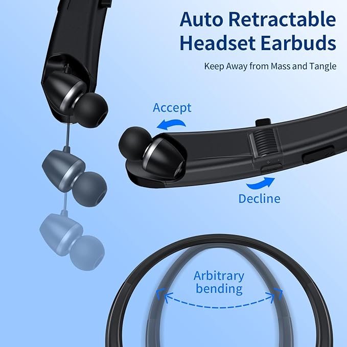 Neckband Bluetooth Headphones, 24H Battery with Auto-Retractable in-Ear Earbuds, HiFi Stereo Sound & Hybrid Active Noise Cancelling for Sports, Gym, Running, Workout, Hands-Free Calling Orange
