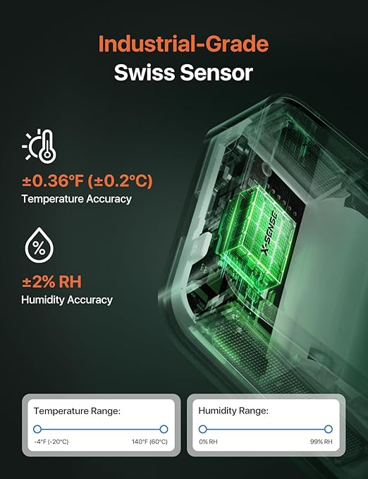 X-Sense WiFi Thermometer Indoor Hygrometer, Digital Temperature Sensor with App Control, Notification Alerts, Temperature Humidity for Bedroom, SBS50 Base Station Required, Black and White
