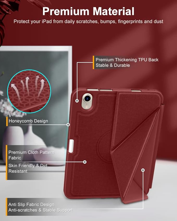 DTTO Case for iPad mini 7 (A17 Pro) 2024 / iPad mini 6 2021 8.3 inch with Pencil Holder, Multi-Angle Magnetic Standing Cover for iPad mini 7th/6th Generation [Auto Wake/Sleep], Burgundy Red