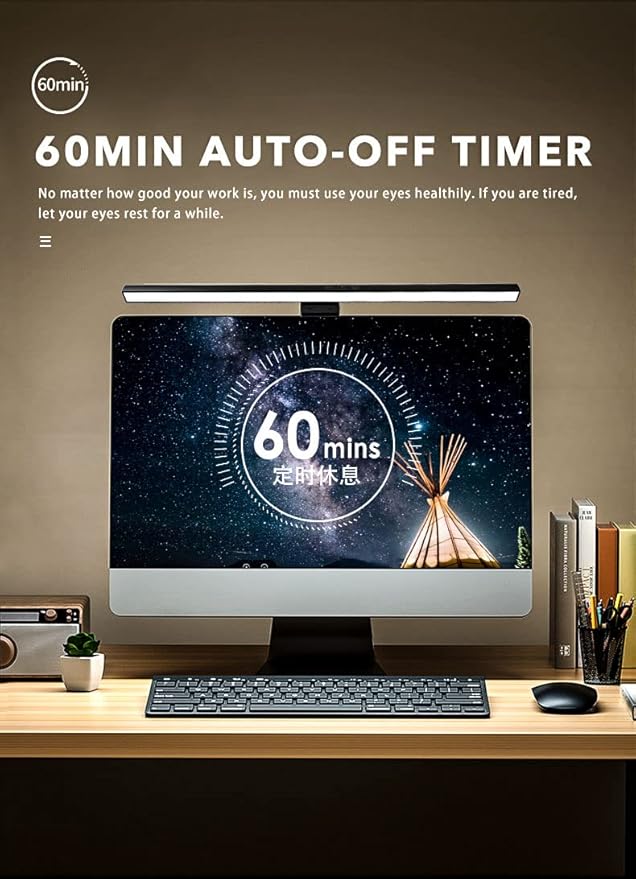 Computer Monitor Lamp LED Screen Hanging Light Bar for Eye Caring, 60 Min Auto-Off Timer, Infinite Dimming, No Screen Glare Space Saving Home Office Desk Laptop e-Reading Lights (50cm/19.7in)