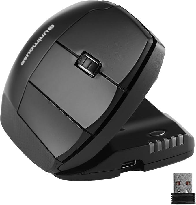 Contour Unimouse Ergonomic Vertical Mouse Adjustable 35°-70° Tilt Angle, 6 Programmable Buttons for Productivity, Customizable Thumb Rest for Wrist Pain Relief | Plug & Play Mac/PC - Wireless - Right