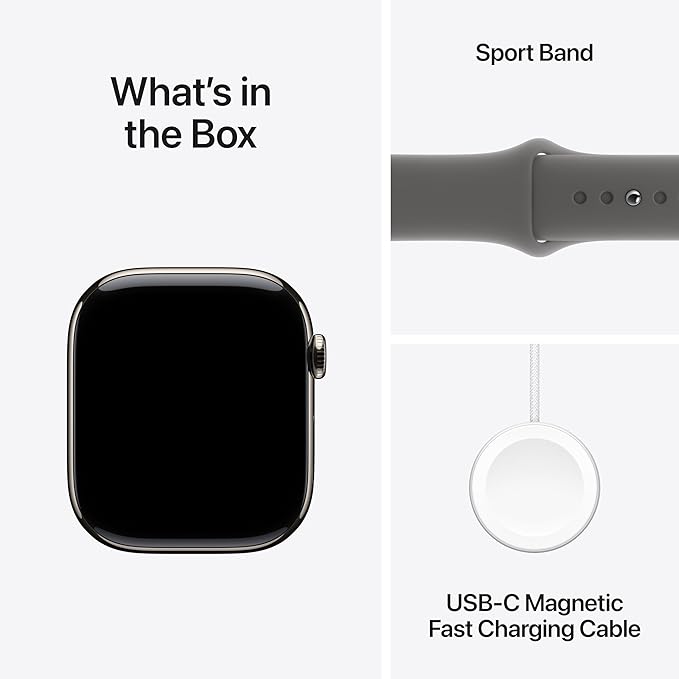 Apple Watch Series 10 [GPS + Cellular 46mm case] Smartwatch with Natural Titanium Case with Stone Grey Sport Band - M/L. Fitness Tracker, ECG App, Always-On Retina Display, Water Resistant