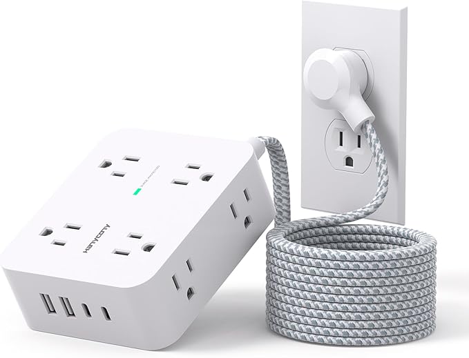 HANYCONY Extension Cord 20 Ft, Power Strip Surge Protector with 8 Outlets 4 USB Ports(2 USB C), Long Cord, Flat Plug, Wall Mount, Desk USB Charging Station for Home Office Essentials