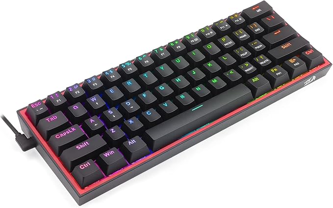 Redragon K617 Fizz 60% Wired RGB Gaming Keyboard, 61 Keys Hot-Swap Compact Mechanical Keyboard w/ 16.8M RGB Backlight, Red Inner Design, Programmable Linear Red Switch, Pro Software