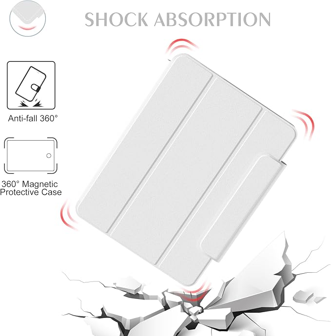 ZENLU iPad 10th 11th Generation Magnetic Case with Removable Folio Cover, Semi-Silicone Leather, Vertical Stand, Clear Back, Smart Sleep/Wake, Full Protective Case for iPad 10 & 11(A16) (White)