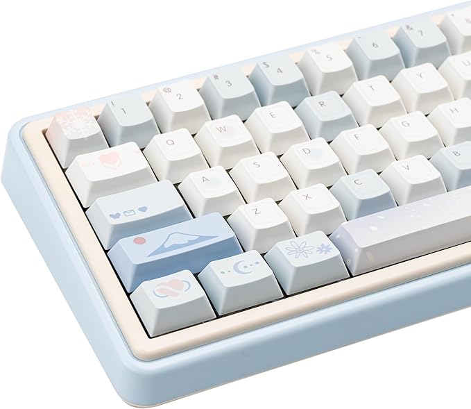 PBT Keycaps-White Blue Key caps 60 65 75 Percent, Cute Keycaps Custom 118 Keys, Cherry Profile for 61/68/84/87 Cherry Gateron MX Mechanical Keyboard