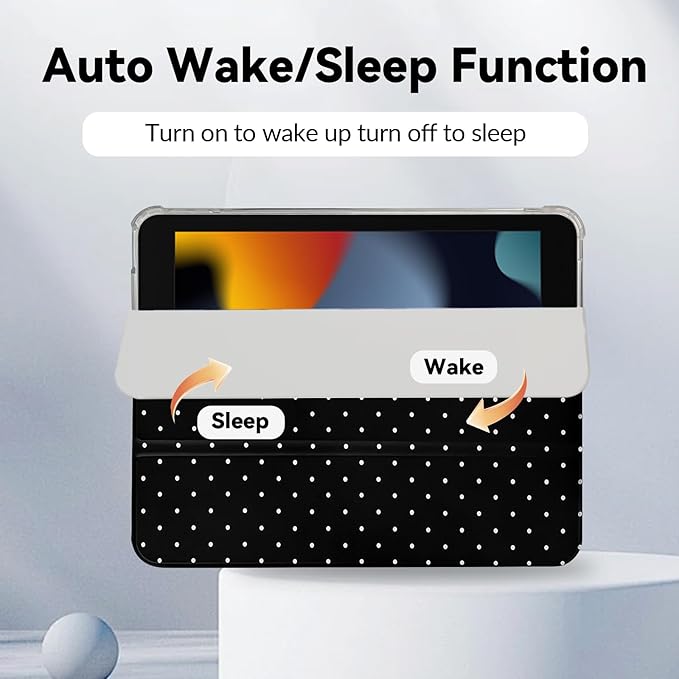 Lovmooful Compatible for iPad 9/8/7 (10.2-Inch,2021/2020/2019 Model,9th/8th/7th Generation) Case with Pencil Holder Cute Polka Dot with Aesthetic Design Soft TPU Trifold Stand Protective-Black