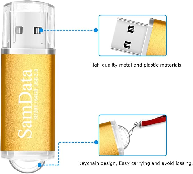 SamData 2 Pack 64GB USB Flash Drives USB 2.0 Thumb Drives Memory Stick Jump Drive Zip Drive, 2 Colors: Black Gold