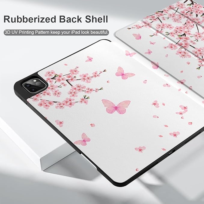 MEEgoodo Case for iPad Pro 12.9 Case M2 6th/5th/4th/3rd Generation 2022 2021 2020 2018, Protective Tablet Cover with Soft Back Shell for Kids, Cherry Blossoms