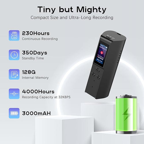 128GB Voice Activated Recorder with Playback: Magnetic Audio Recorder with AI Noise Cancellation, 220 Hours Continuous Recording, Recording Device for Lectures Meetings Interviews Classroom