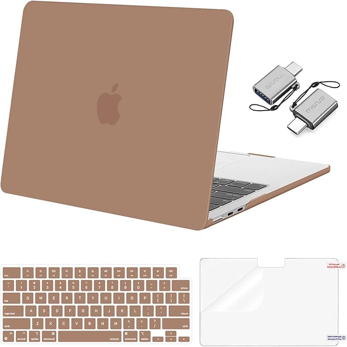 MOSISO Compatible with MacBook Air 13 inch Case M5 2026 M4 2025 M3 M2 2024-2022 A3449 A3240 A3113 A2681, Hard Shell&Keyboard Cover&Screen Film&Type C for MacBook Air 13.6 inch Case, Mocha