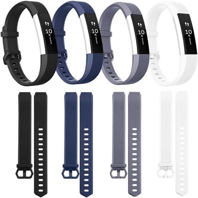 Tobfit 4 Pack Bands Compatible with Fitbit Alta/Alta HR Bands, Soft Sport Silicone Replacement Wristbands for Women Men (Small, Black/Blue/Gray/White)