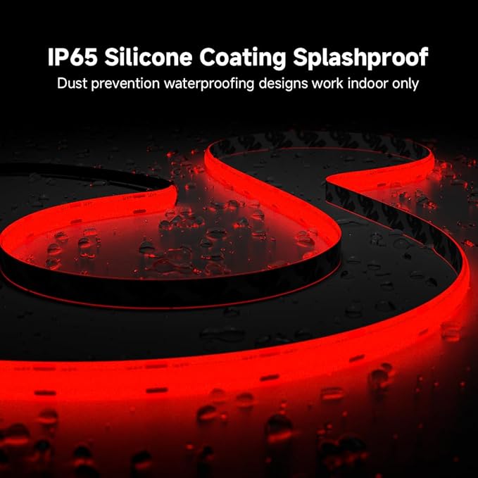 BTF-LIGHTING FCOB IP65 Waterproof Red Color COB LED Strip 16.4FT DC24V 480LED/m 8mm Width Flexible High Density CRI 90+ Dimmable LED Light for Home Indoor Decor(No Controller or Adapter)