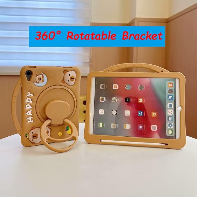 3D Cute Press Capybara Case for iPad mini 7 (A17 Pro) 2024/Mini 6 2021 8.3 inch,Kawaii Cartoon Character Capybara Soft Silicone Rotating Stand Case with Lanyard for Kids Teens Girls Women