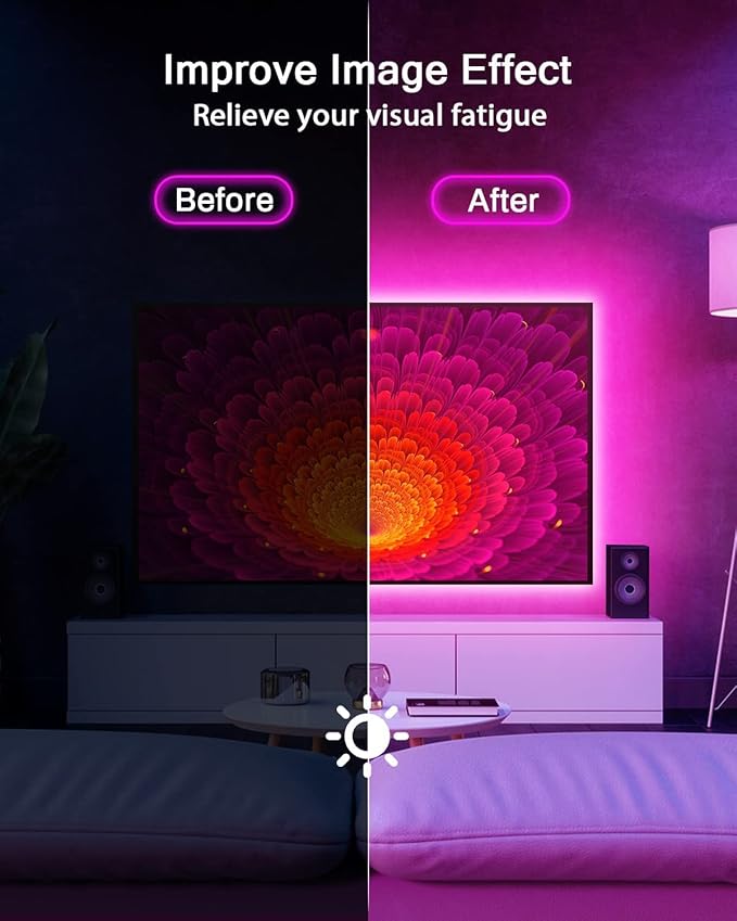 Daymeet Led Lights for TV, 16.4 FT Smart LED TV Backlights for 45-85 inch USB TV Behind Lighting Color Changing RGB TV Led Light Strip with Remote Music Sync Bluetooth APP Control for Bedroom, Party