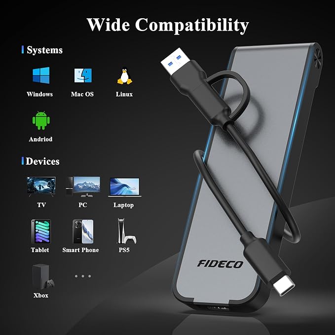 FIDECO M.2 NVMe SSD Enclosure, M.2 NVMe to USB Adapter, USB 3.2 Gen 2 (10Gbps) SSD Reader for M & M+B Key, Sandwich Style Design, Tool-Free Installation, Support UASP and Trim (Grey)