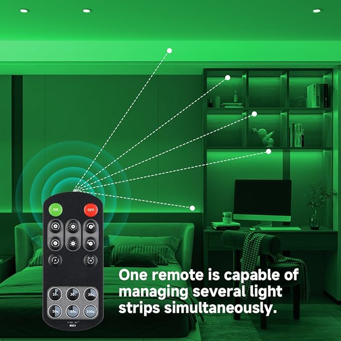 BTF-LIGHTING COB LED Strip Light 24V 16.4FT UL Listed, Green Color Dimmable High Density Flexible Tape Light with RF Remote & ETL Power Adapter, Ultra Bright for Bedroom Kitchen Home Indoor Lighting