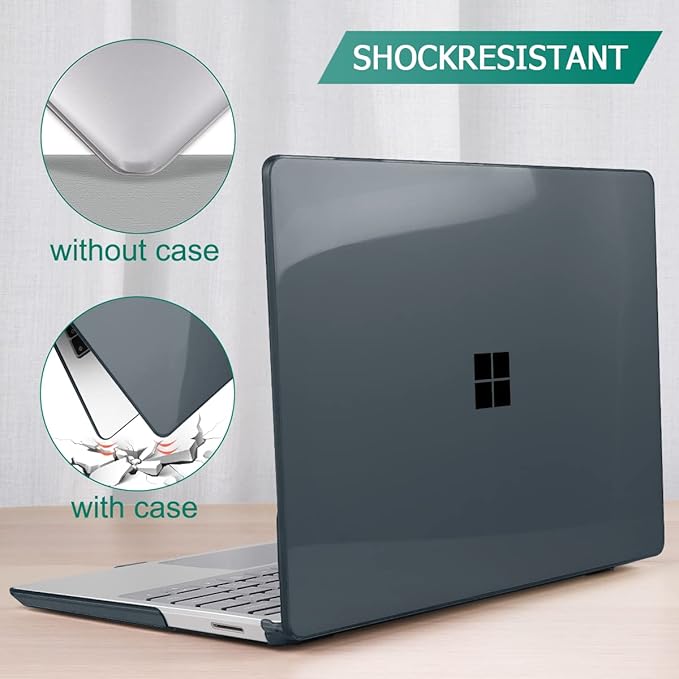 May Chen Compatible with Microsoft Surface Laptop Go 3 Go 2 Go 1 12.4 Inch Model 1943 2013 (2023 2022 2020 Release), Plastic Hard Shell Case with Screen Protector + Keyboard Cover, Crystal Black